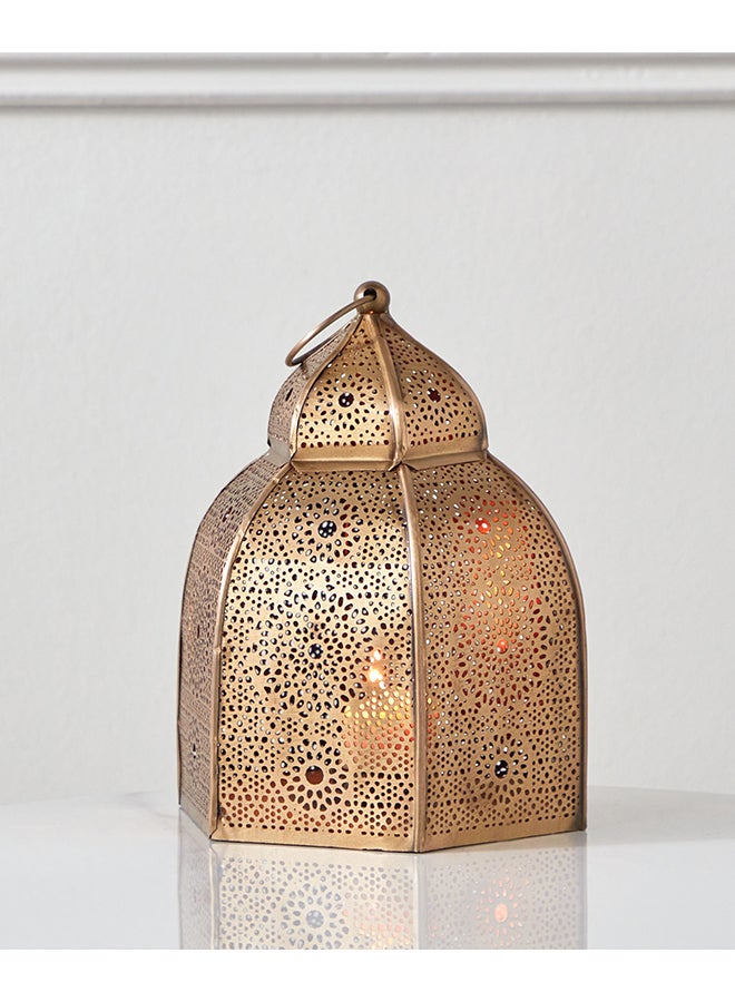 Home Box Isaba Antique Brass Metal Decorative Lantern - 17x17x21 cm - Image 1